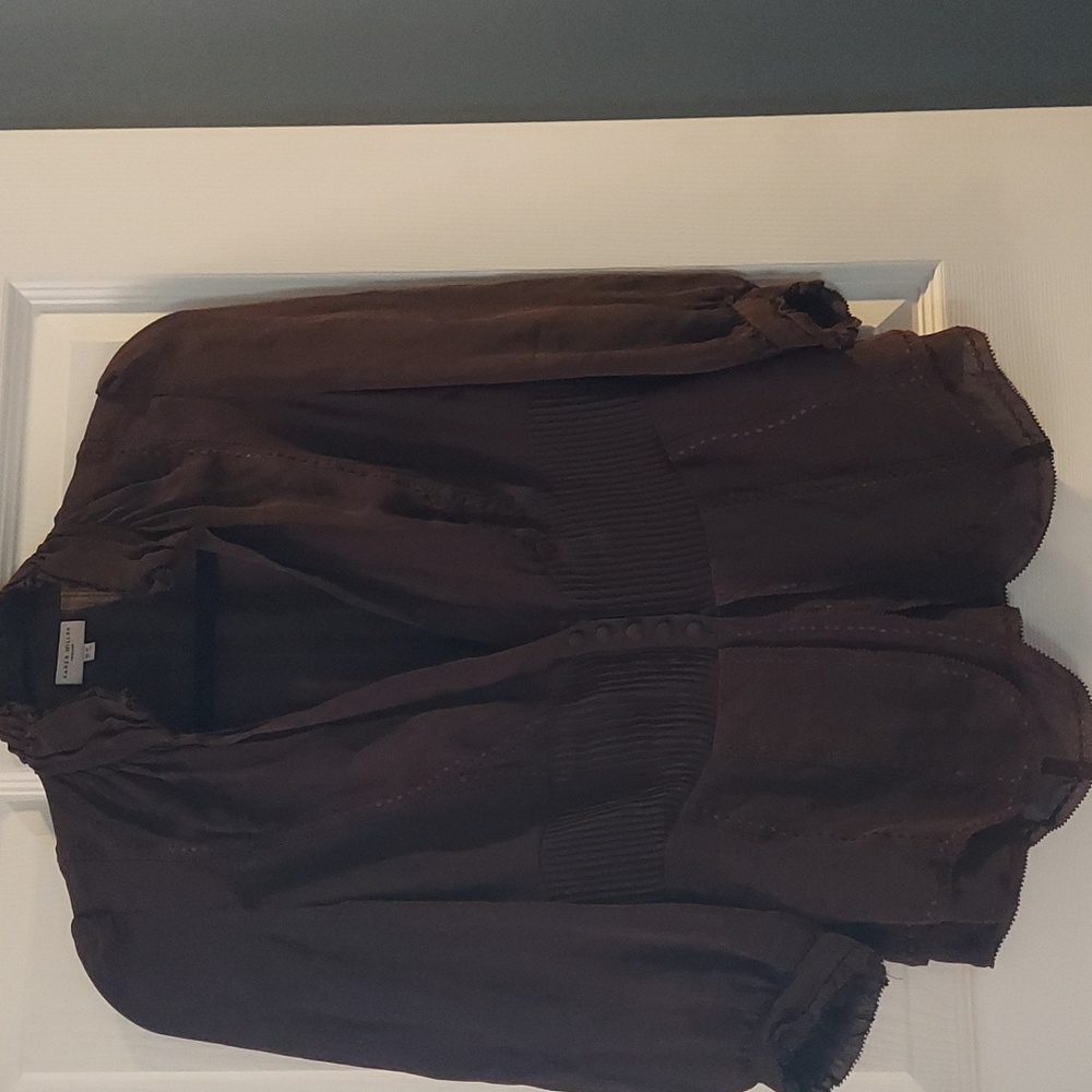 Karen Millen England Brown Silk Sheer Top UK 10 US 6